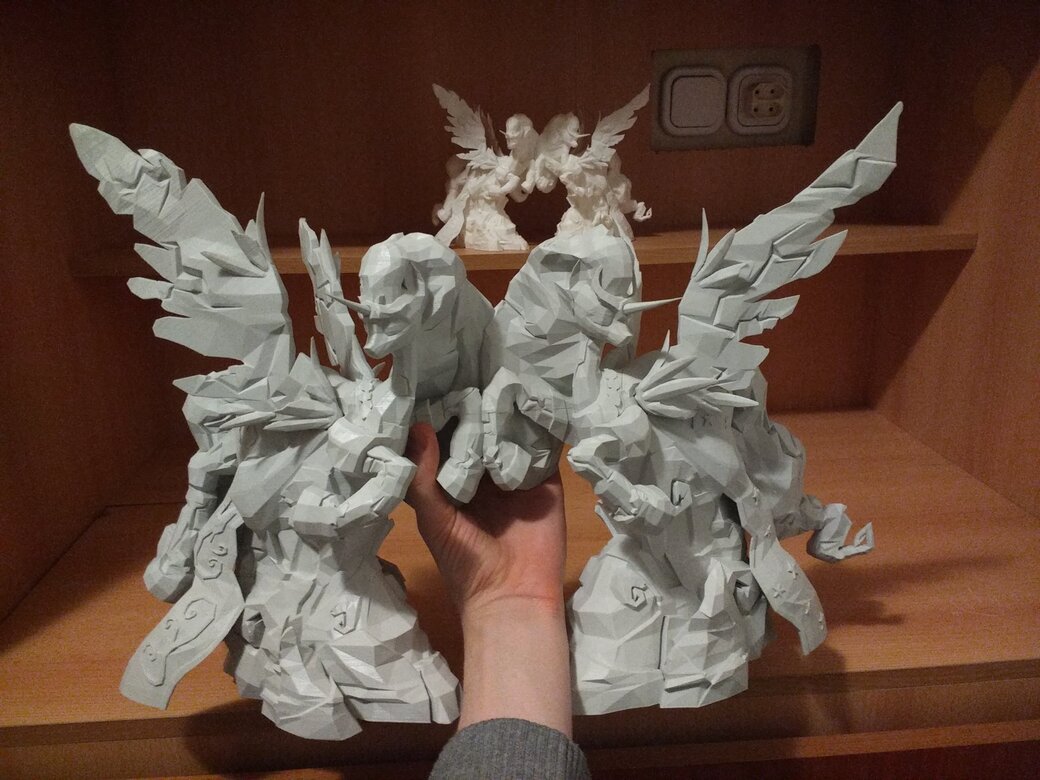 Large 3D printed statue of two alicorn sisters